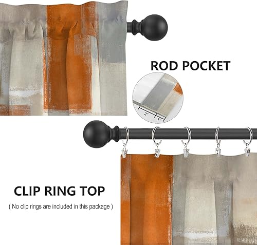 Miniatura 3 de Juego de cortinas de ventana de nivel y botín naranja, 3 piezas, juego de cenefa de arte abstracto, cortina gris con bolsillo para barra para