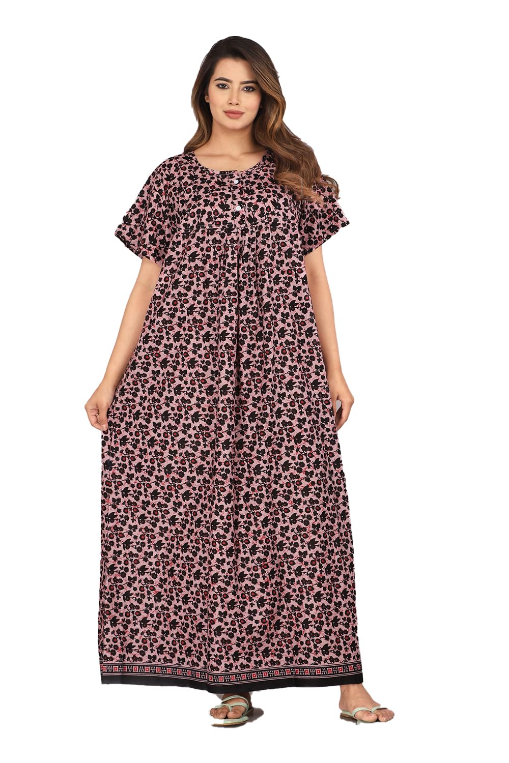 Brand All Over Printed Night Gown, Cotton Nighty for Women — Sleepwear Long Nightwear, Gown Purple