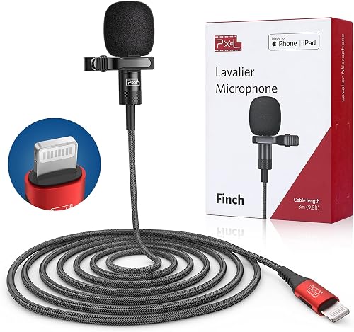Pixel Lavalier Microphone for iPhone (Apple MFi-Certified) | Lav Mic for iPhone for Vlogging | External Microphone for iPhone Video Recording, Compatible with All Lightning Device (10ft)