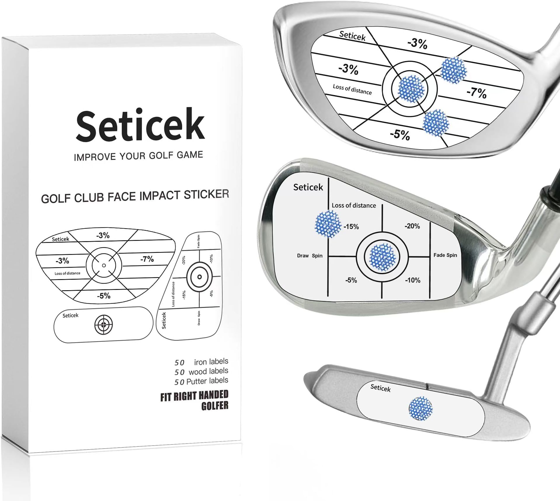 Seticek Golf Impact Tape Labels ｜Self-Teaching Sweet Spot and Consistency Analysis ｜ Improve Golf Swing Accuracy and Distance