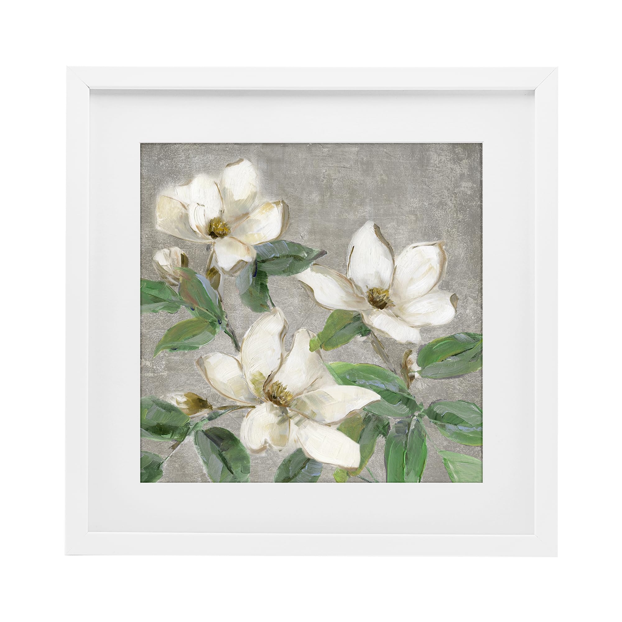 Stupell Industries Ivory Magnolia Botanical Serenity 'Ivory Magnolias On Grey', Framed Print Under Glass, White, 13 X 13 Inches, Easy To Hang And Sturdy, Made In Usa, By Sally Swatland