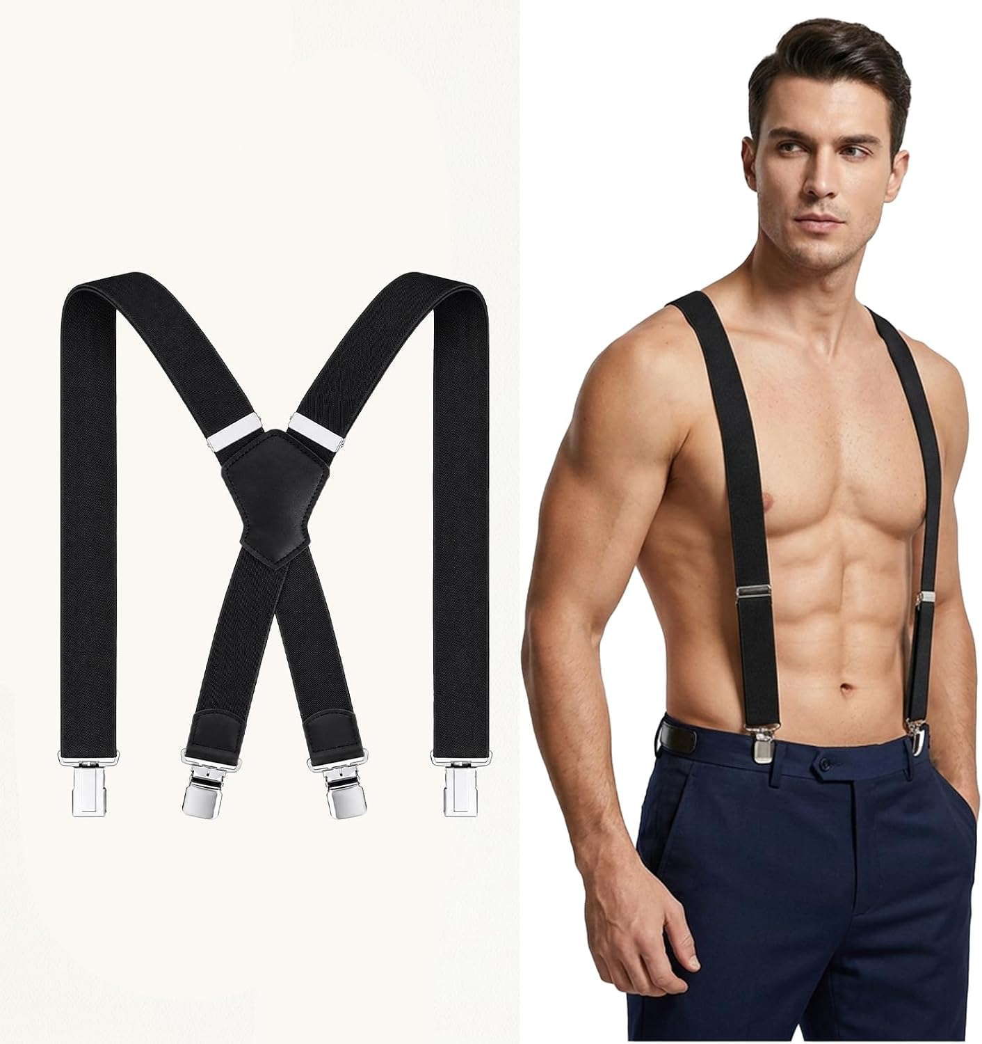 Clip-On Suspenders for Men, Heavy Duty Under Clothing with Very Strong Metal Clips 3.8cm Wide Hidden Suspender