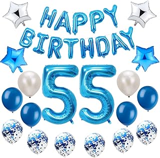 Oumezon 55th Birthday Decoration Blue 55th Birthday Decoration for Man Woman Happy Birthday Garland Banner Foil Balloon Confetti Balloons Decoration Birthday Party Number Balloons