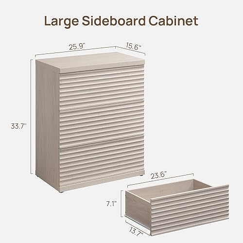 Miniatura 2 de SICOTAS Aparador buffet con almacenamiento, moderna credenza acanalada con 3 cajones más grandes, mesa consola multimedia de mediados de siglo,