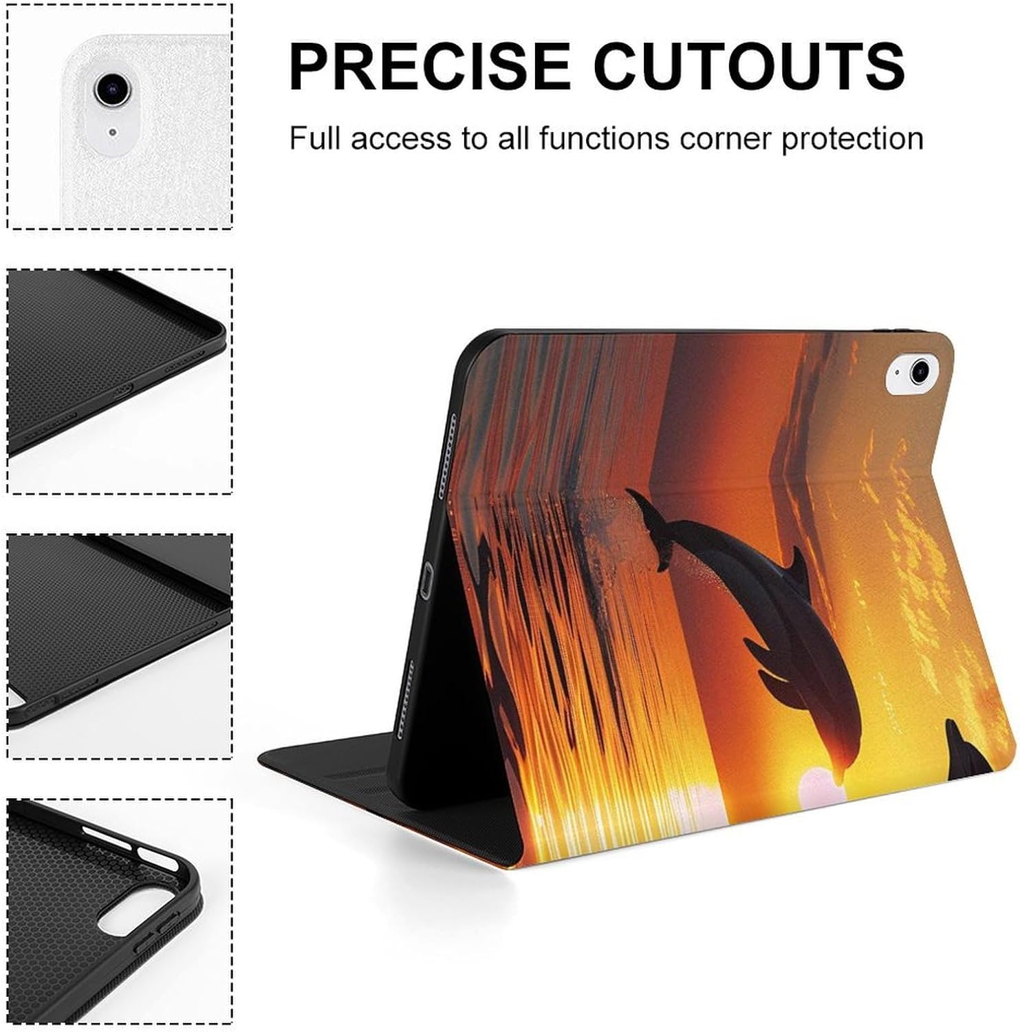 Dolphin Sunset Printed Case Trifold Stand Protective Cover Compatible with iPad 10代 (10.9in)