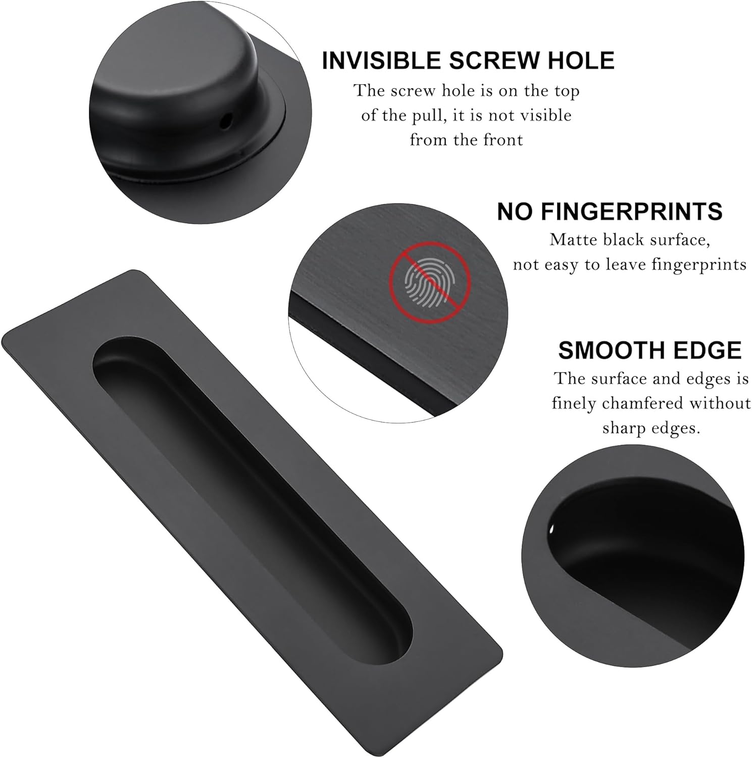 Cozy Tower 7 Inch Recessed Finger Pulls for Pocket Door Sliding Door, Closet Door Pulls Handles Matte Black Stainless Steel Hardware Barn Door Pulls (2 Pack)