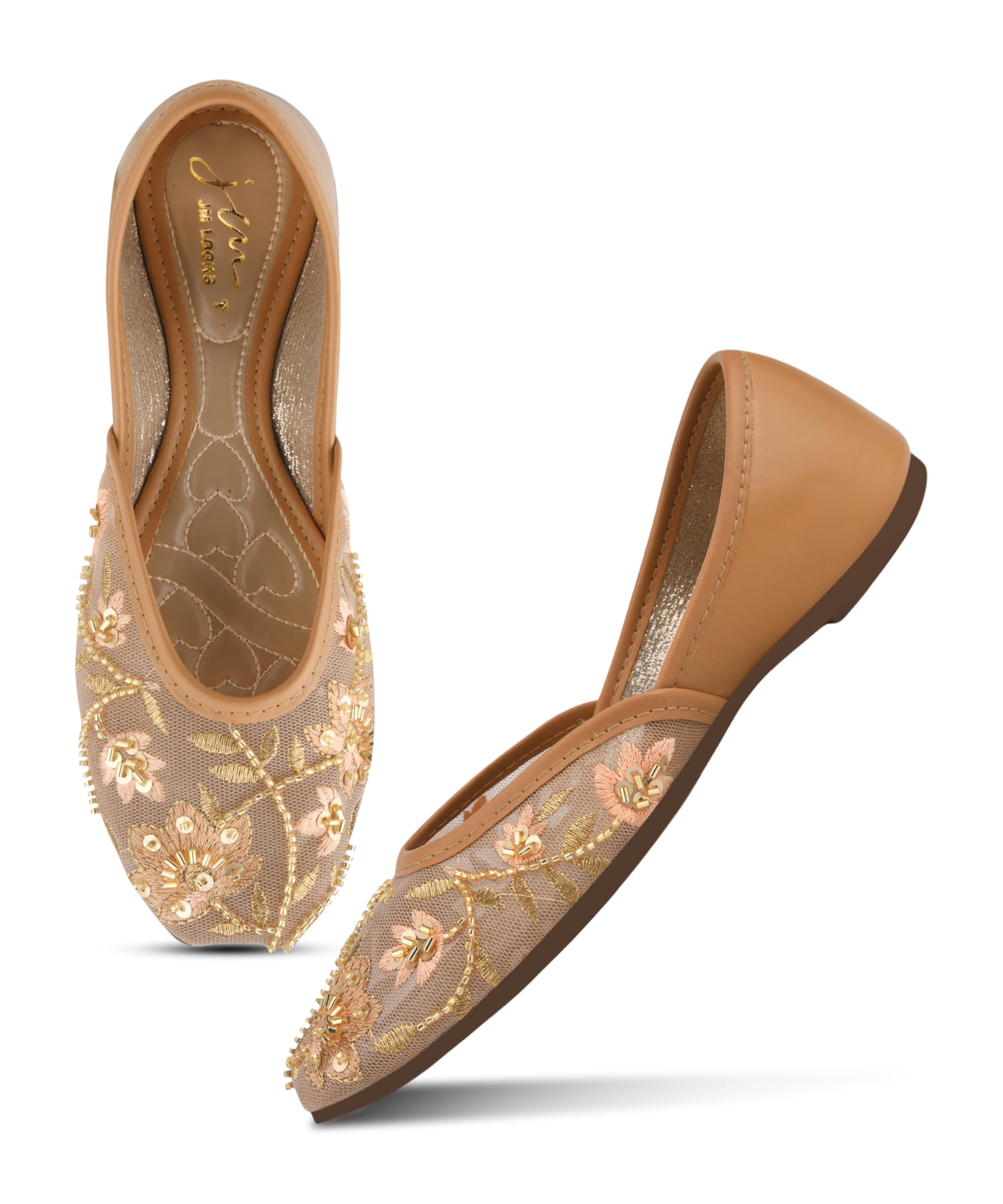 jm looks Traditional Handcrafted Floral Embroidered Juttis for Women with Sequin Accents and Soft Padded Insole for Comfort-picture-53