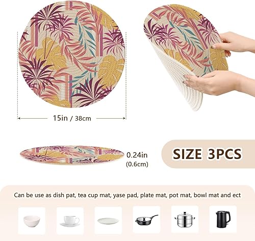 Miniatura 2 de Abstract Pattern Colorful Tropical Leaves Trivet Set 3 Pcs Heat Resistant Pan Mat for Hot Pots and Pans High Heat Trivet for Hot Pot Protecting