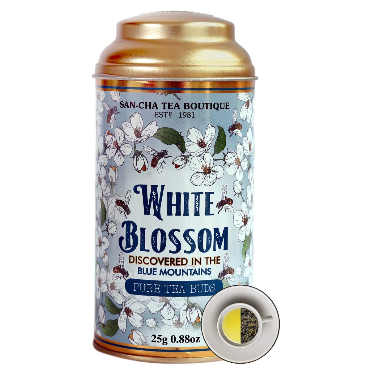Sancha Tea Boutique, White Blossom White Tea, 25g Loose Leaf Silver Needles, Light Caffeine, Harvested in the Blue Mountains