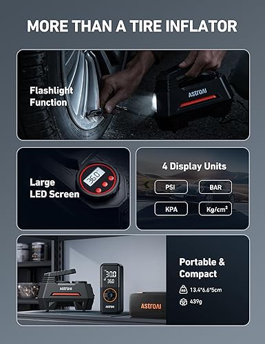 Miniatura 7 de AstroAI Compresor de aire Inflador de neumáticos Bomba de aire portátil para neumáticos de coche 12 V DC Bomba de neumáticos automática con