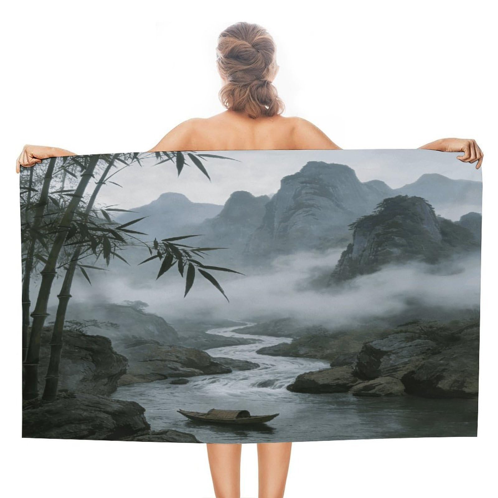 FekiLoot Rainy and Misty Return of The Boat Beach Towel Absorbent & Quick Dry Pool Towels 31 X 51 Inches Extra Large Sandfree Beach Blanket Towels Soft Lightweight Travel Towel for Swim Yoga Camping