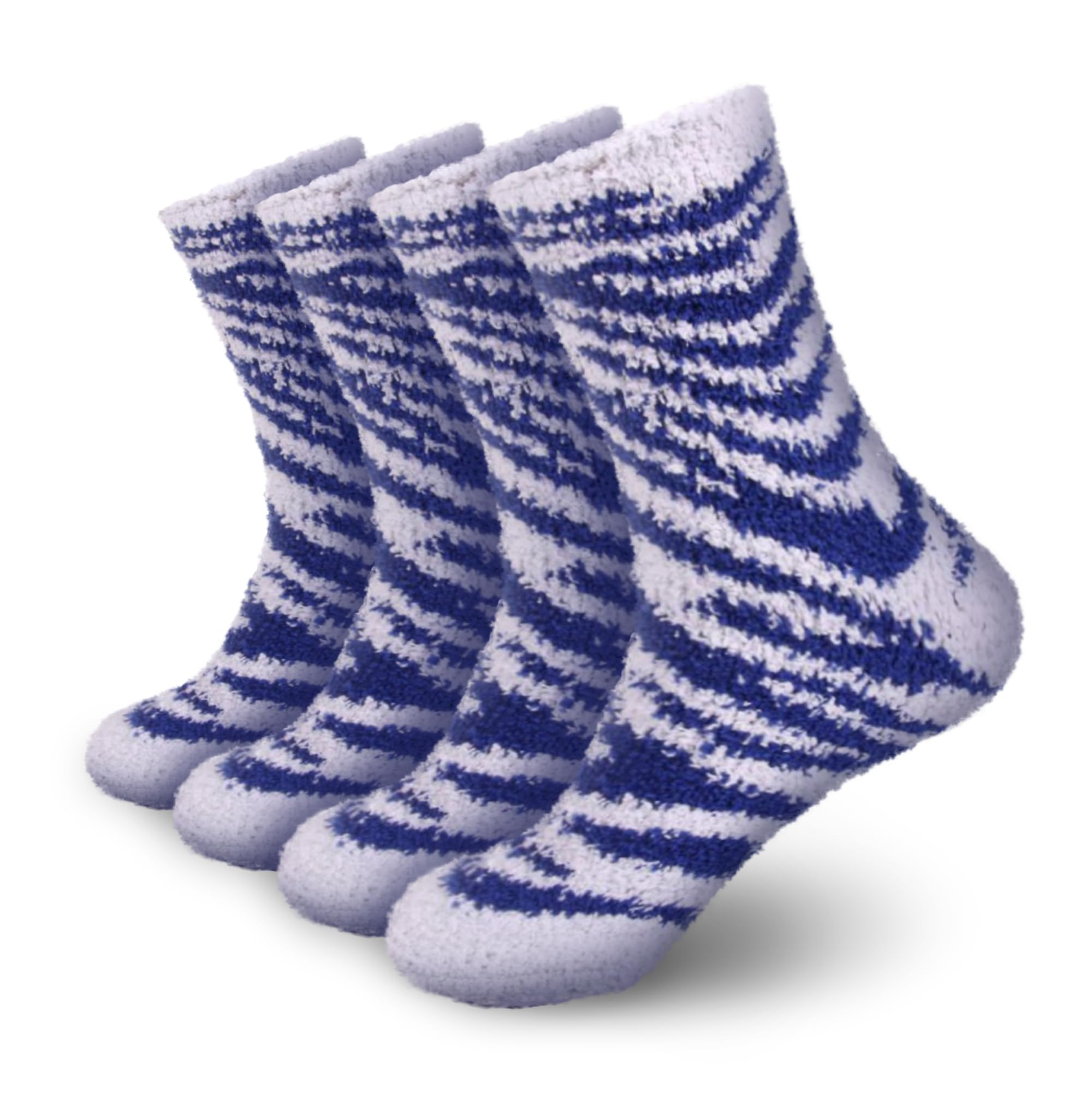 BambooMN Women's Fuzzy Zebra Print Team Spirit Socks - Super Soft Microfiber Game Day Sports Socks - 4 Pairs
