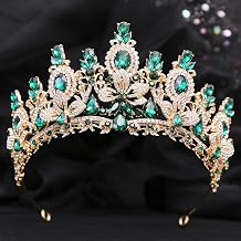 Gold Crystal Tiara Crown For Women Wedding Hair Jewelry Gold Green