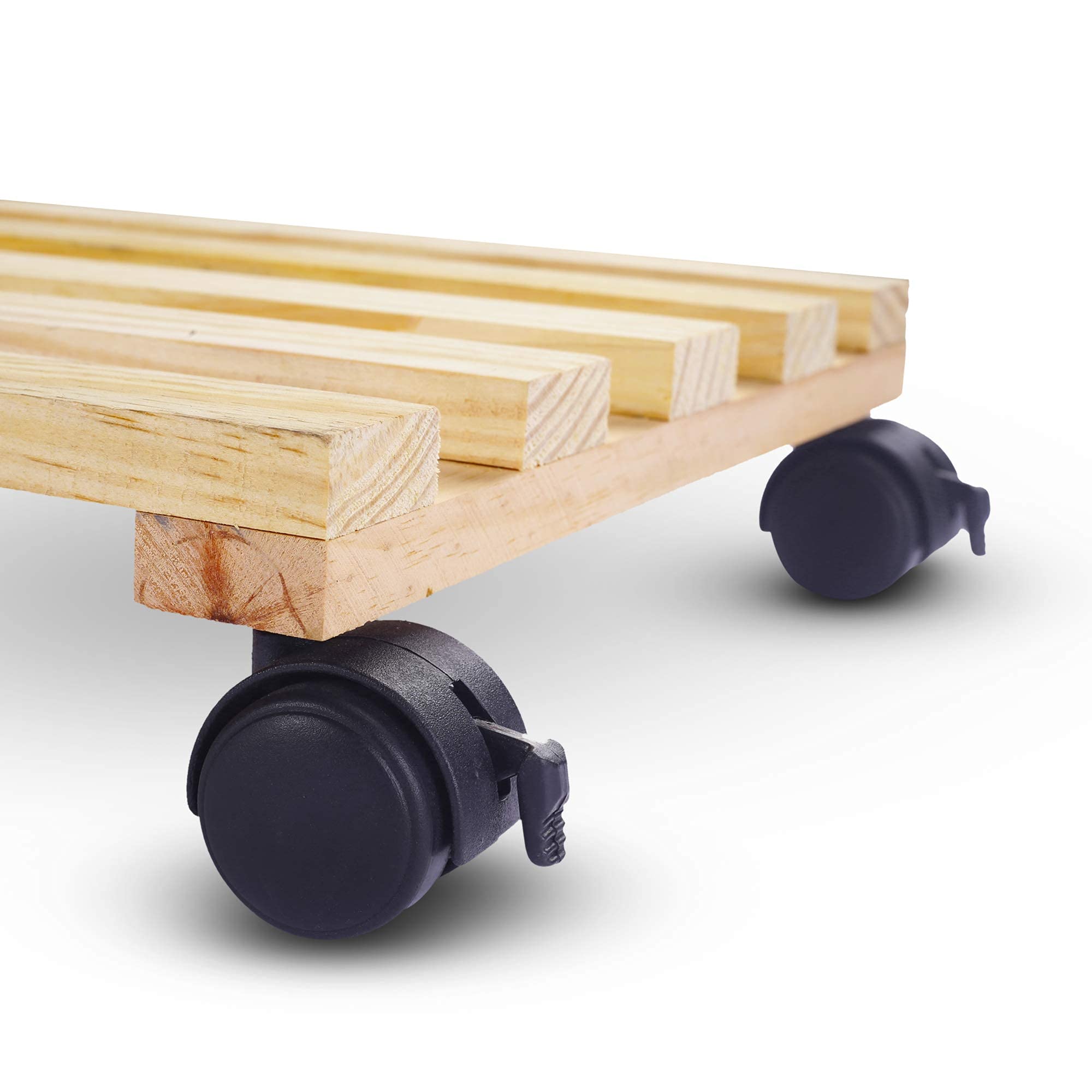 Sharpex Wooden Plant Stand Beige Planter Trolley Rolling Tray Coaster