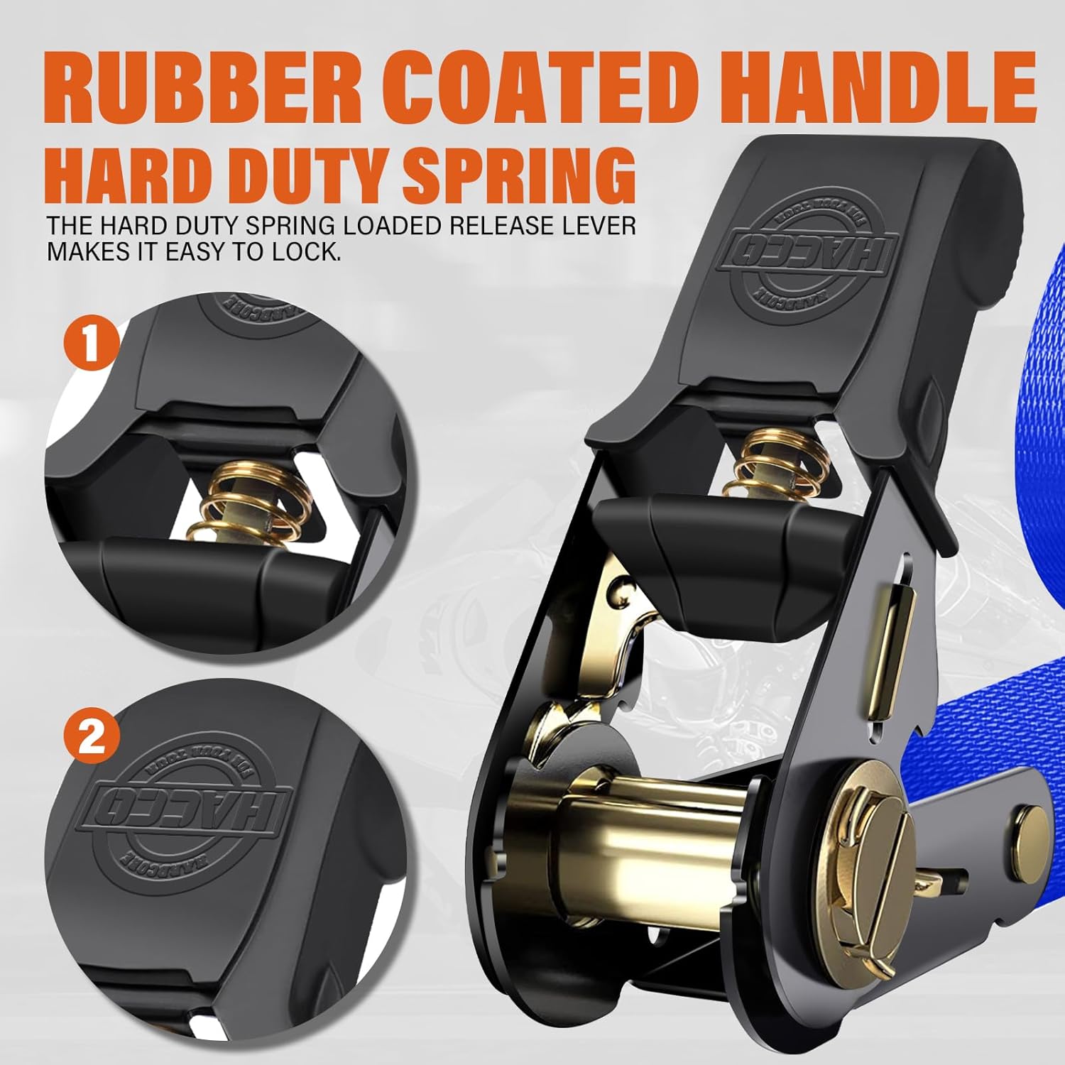 Haccoplanet Ratchet Tie Down Straps, 2340lb Break Strength, 4pc 1inch x 16FT Ratchet Strap Set with Padded Handles & Coated S Hook W/Safety Clip, Cargo Strap Tie-Down for Motorcycle, Truck (Blue)