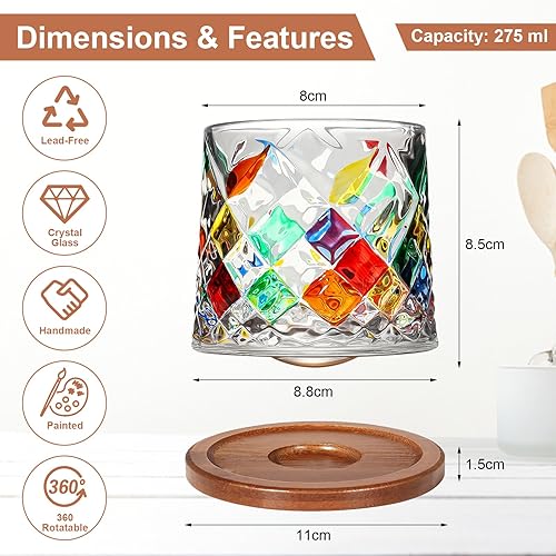 Miniatura 4 de Vaso giratorio de vidrio antiguo de 9.3 fl oz10 onzas, posavasos de madera, espesante, utilizado como vaso de ron, taza de cóctel, taza de café,