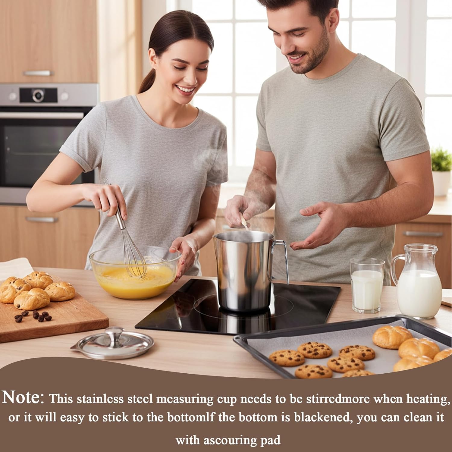 304 Stainless Steel Pitcher with Lid, 70 oz / 2L Measuring Cup with Marking and Handle, Large Mouth Graduated Beakers, Metal Milk Frothing Jug for Iced Tea, Espresso Machine, Hot & Cold Water