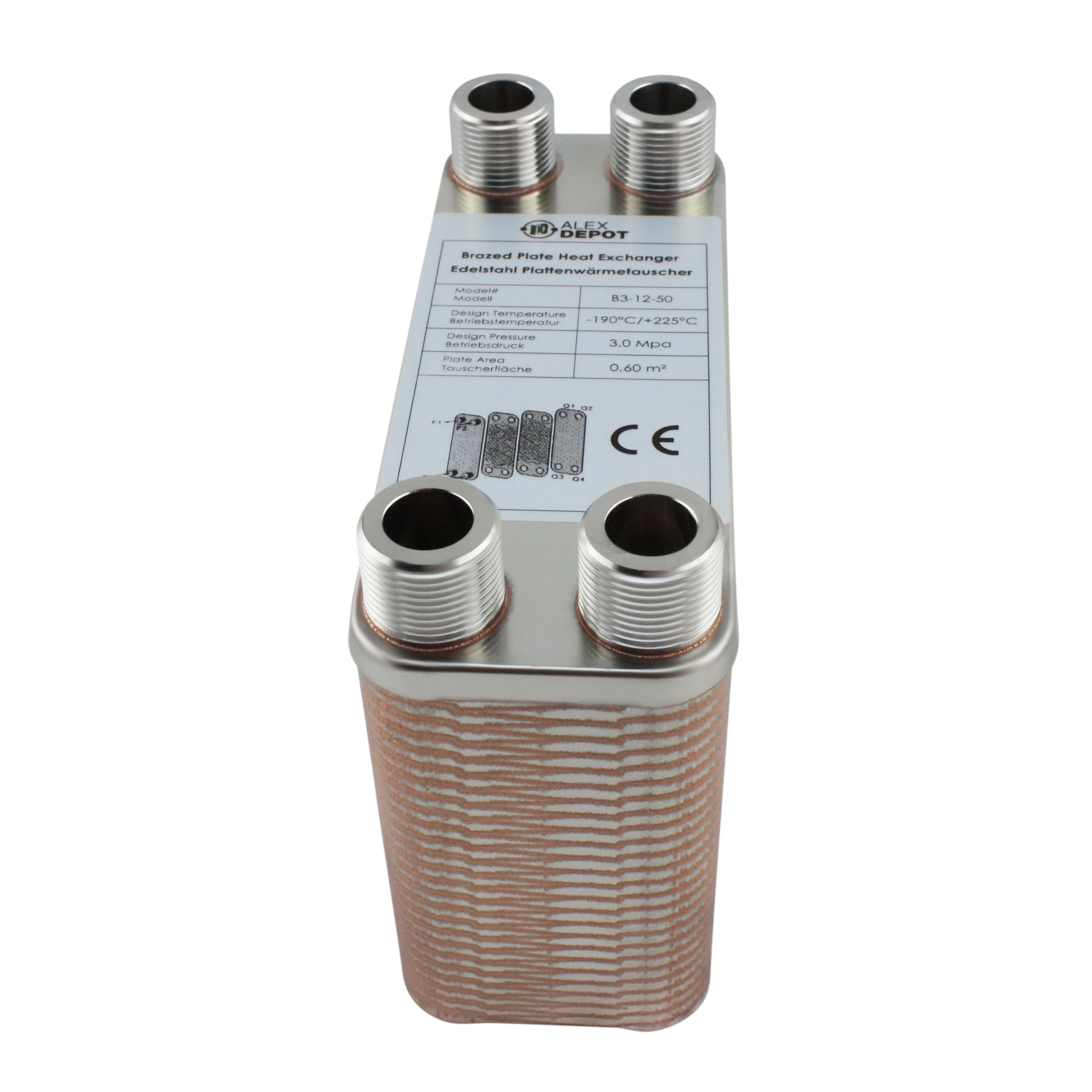Intercambiador de placa de acero inoxidable B3-12-50 con conector de 4 x 3/4 pulgadas. Calefacción solar de 90 kW (PWT)