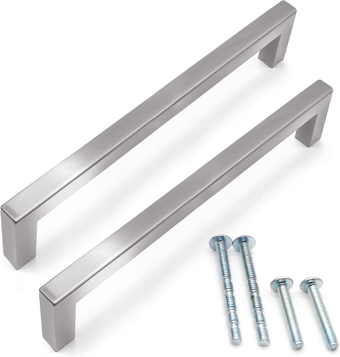 9 Inch Cabinet Pulls, Pack of 4 Satin Nickel Modern Square Collection, Solid Stainless Steel (NOT Hollow). for Kitchen Drawer, for Doors, for Wardrobe & for Cabinets