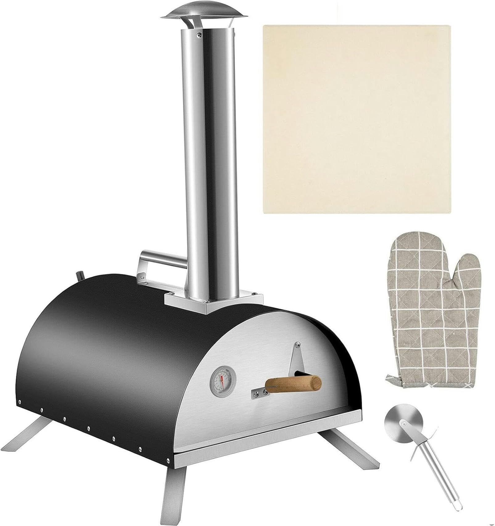 Horno de pizza portátil para exteriores de 12 pulgadas, alcanza los 500 °C en 15 minutos, auténtica cocina de leña para pizza y parrilla para barbacoa, pizza horneada a la piedra
