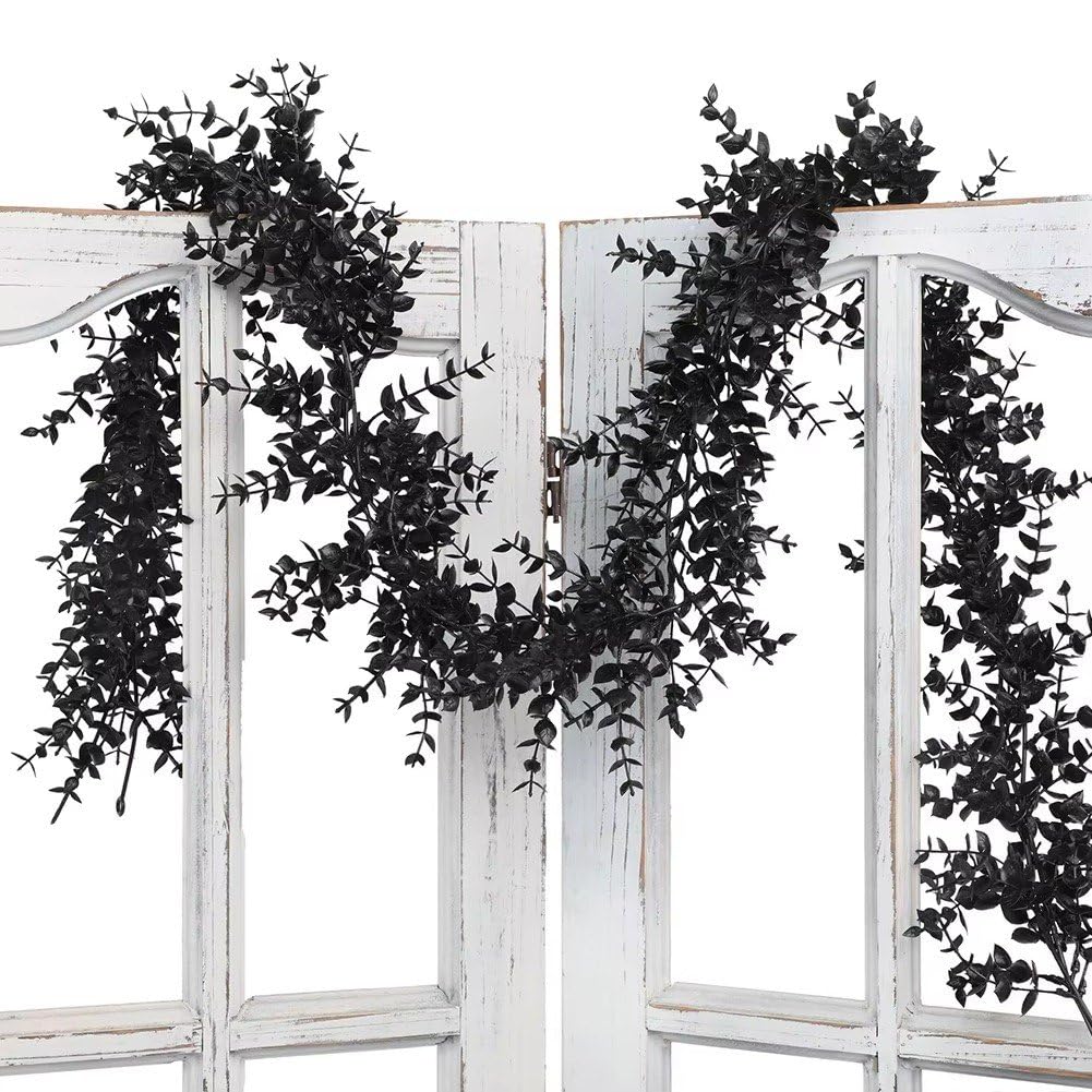 10 Ghirlande Artificiali di Eucalipto Nero, Piante Finte di Eucalipto Rampicanti Appendere per Matrimoni, Feste Chiuso E All'aperto, Sfondi per Feste E Decorazioni di Halloween.