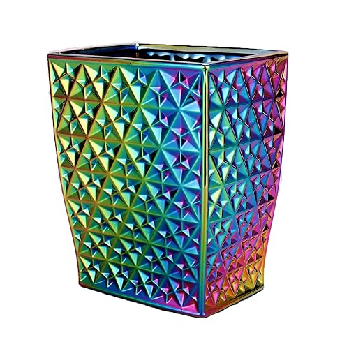 Colorido bote de basura pequeño para baño, dormitorio, cocina, oficina en casa y habitación de los niños, contiene residuos, reciclaje, cerámica