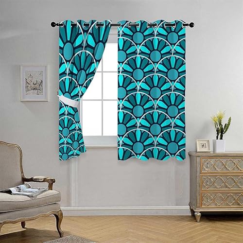 Miniatura 2 de Curtains Clearance Green Mosaic Decor Retro Mosaic Cortinas para Closet Sin Puerta Cortinas para Ventanas De Cuarto 55Inch Width by 72Inch Length,2