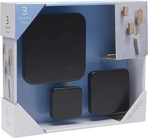 Miniatura 8 de MELANNCO Gancho cuadrado de pared MDF, juego de 3, negro