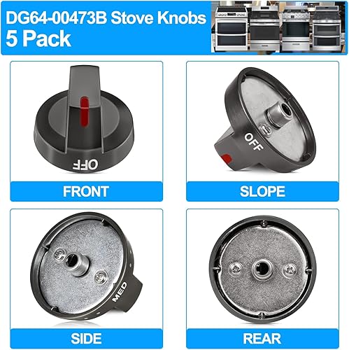 Miniatura 7 de Actualizado DG64-00473B Perillas de estufa de acero inoxidable negro compatibles con estufa de horno de gas Samsung, perilla de control de quemador