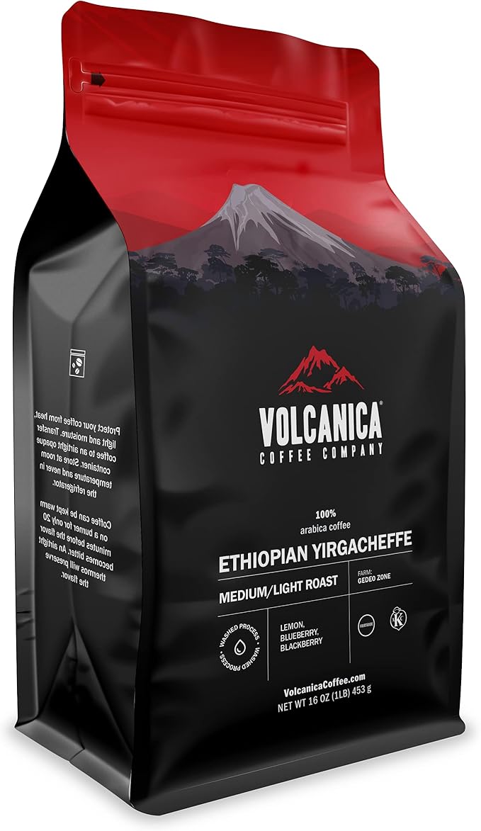 Amazon Volcanica Coffee エチオピアコーヒー イルガチェフ地域 オーガニック フレッシュロースト16オンス 1ポンド 1パック ブラウン エチオピア イルガチェフ ホールビーン Volcanica Coffee コーヒー豆 通販