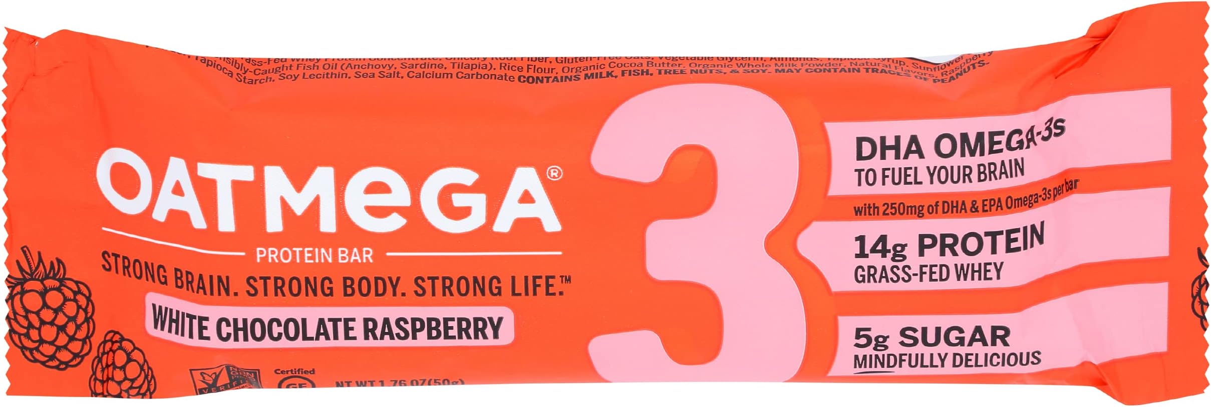 Boundless Nutrition Bar White Chocolate Raspberry Crisp Oatmega, Gluten-Free, Egg-Free, 1.8 Ounce (12 Count)