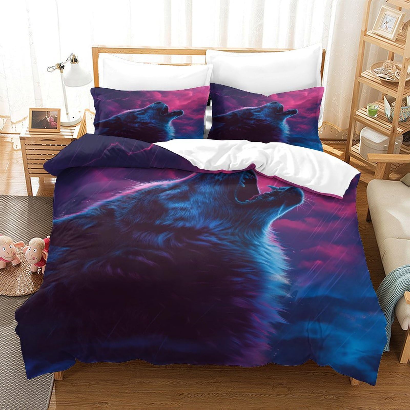 BARDYS Wolf Quilt Cover Duvet Cover 3D Print Wild Animals for Boys Girls Comforter Covers Soft Microfiber with Zipper Closure with Pillow Cases Bedding Set 3 Pieces Super King（260x220cm）