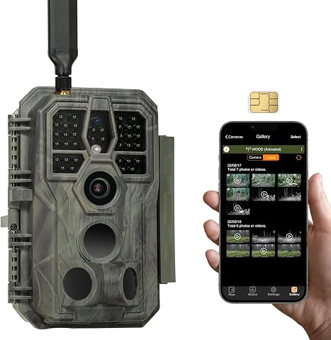GardePro X50 Câmaras de Caça 4G LTE con App y Tarjeta SIM, 32MP 1296P H.265 Vidéo, Camara Fototrampeo con Alcance de Visión Nocturna de 30m y 0,1s Tiempo de Activación, LED IR No-Glow