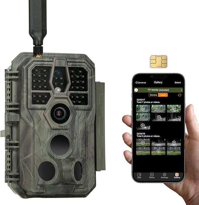 GardePro X50 Cámaras de Caza 4G LTE con App y Tarjeta SIM, 32MP 1296P H.265, Visión Nocturna de 30m y Activación Rápida