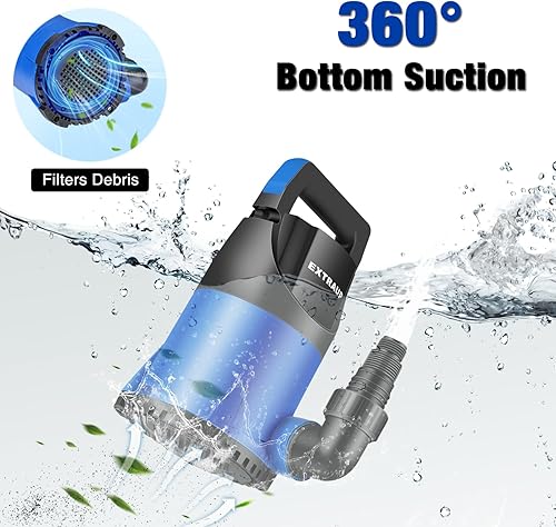Miniatura 4 de Bomba de sumidero 1HP Bomba de agua sumergible limpiasucia, bomba eléctrica termoplástica portátil de 3900 GPH de baja succión para piscina, jardín,