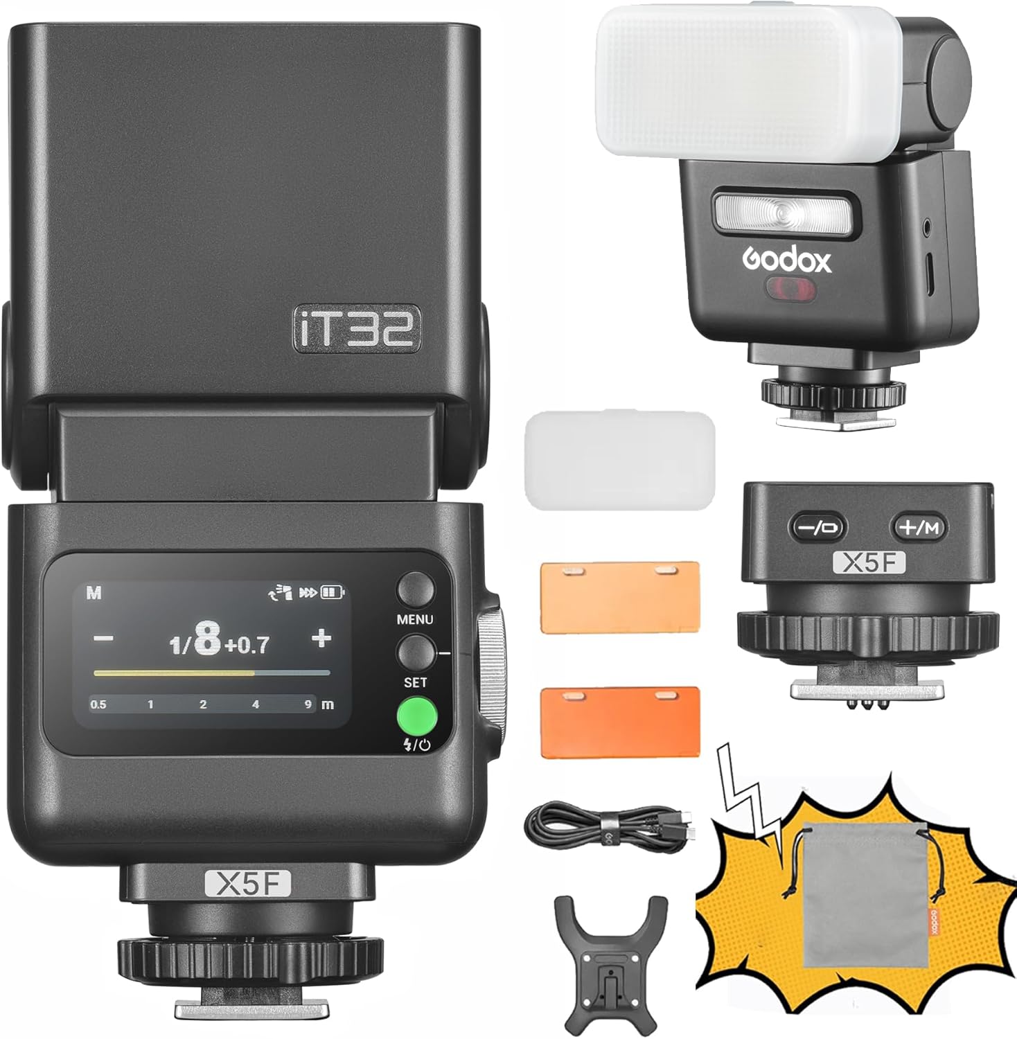GODOX IT32 TTL Camera Flash with X5 Wireless Flash Trigger,Compatible with X3,X3Pro,XPro,XProII,X2T,2.4GHz Receiver,with Reflector and Diffuser(for Fuji)