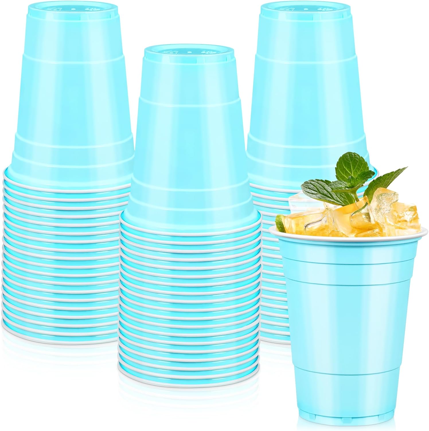 LANLISA 50 Light Blue Plastic Cups, 16 oz Disposable Cups, Drinking Cups For Birthday Party, Baby Shower, Easter