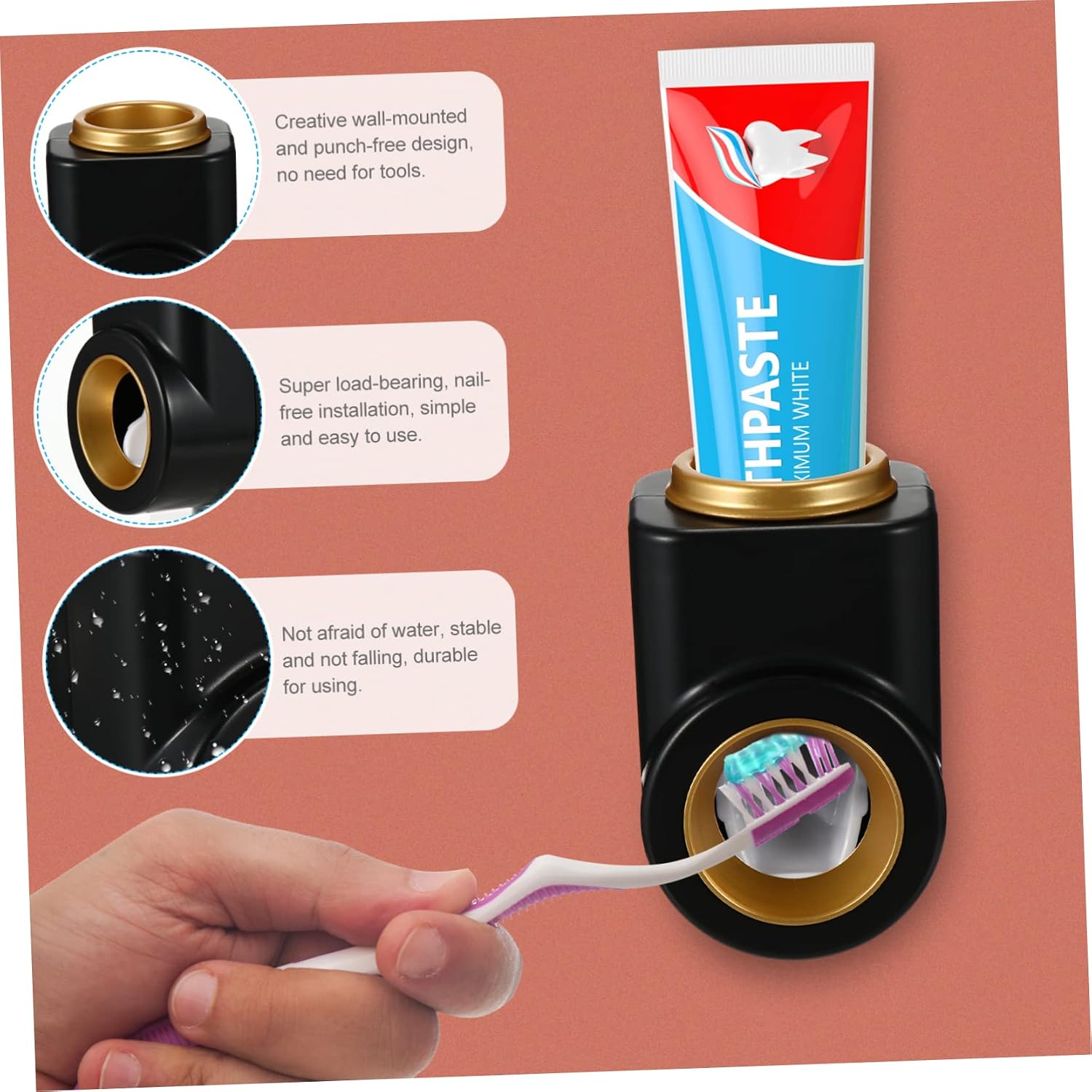 Wall-Mounted Toothpaste Squeezer Dispenser Rack Punch-Free Bathroom Storage Holder Toothbrush Non-Drilling Design for Easy Organization