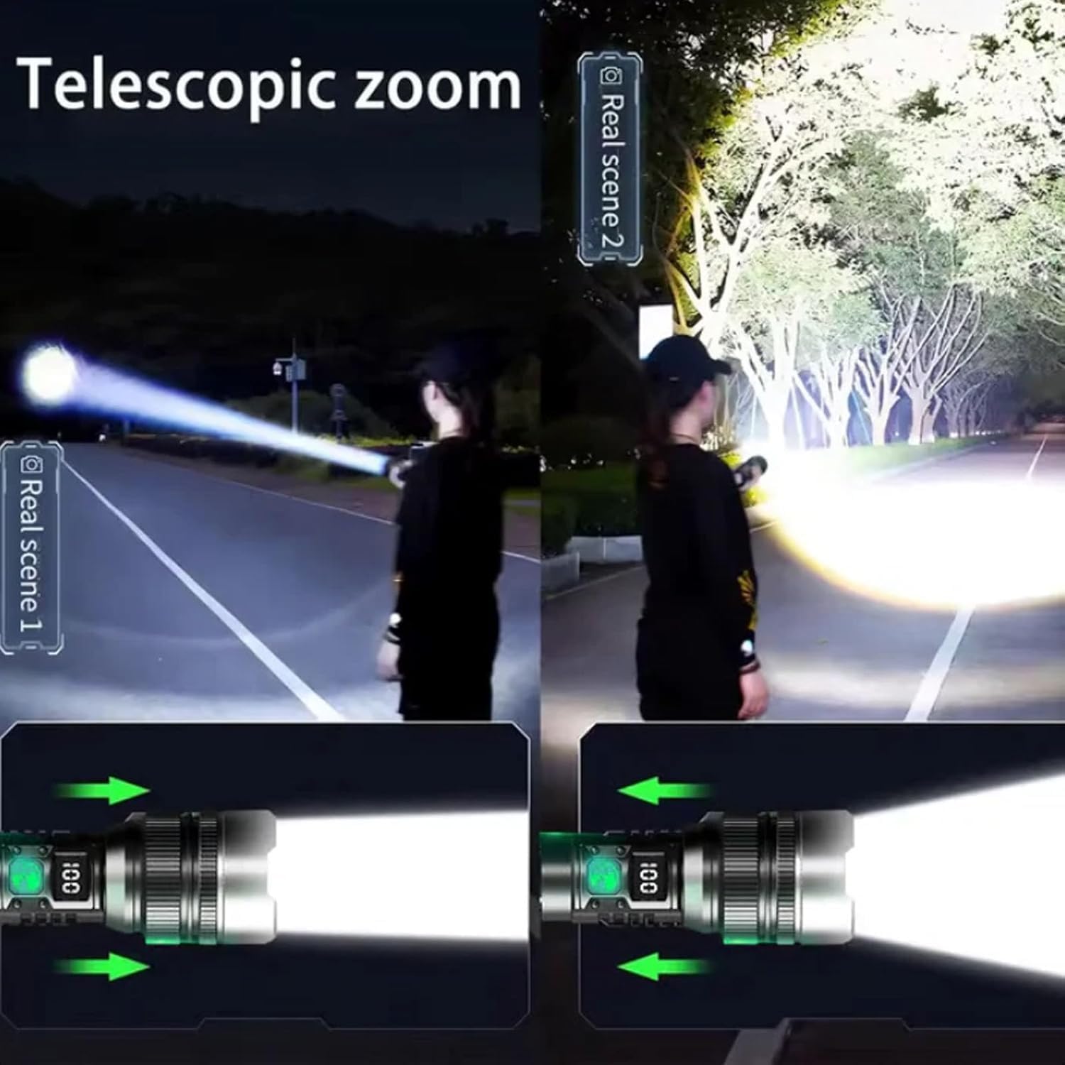 Najlepsza latarka survivalowa, wodoodporna, awaryjna, z możliwością powiększenia, ręczny reflektor z cyfrowym wyświetlaczem, na kemping bezpieczeństwa awaryjnego (2 szt.)