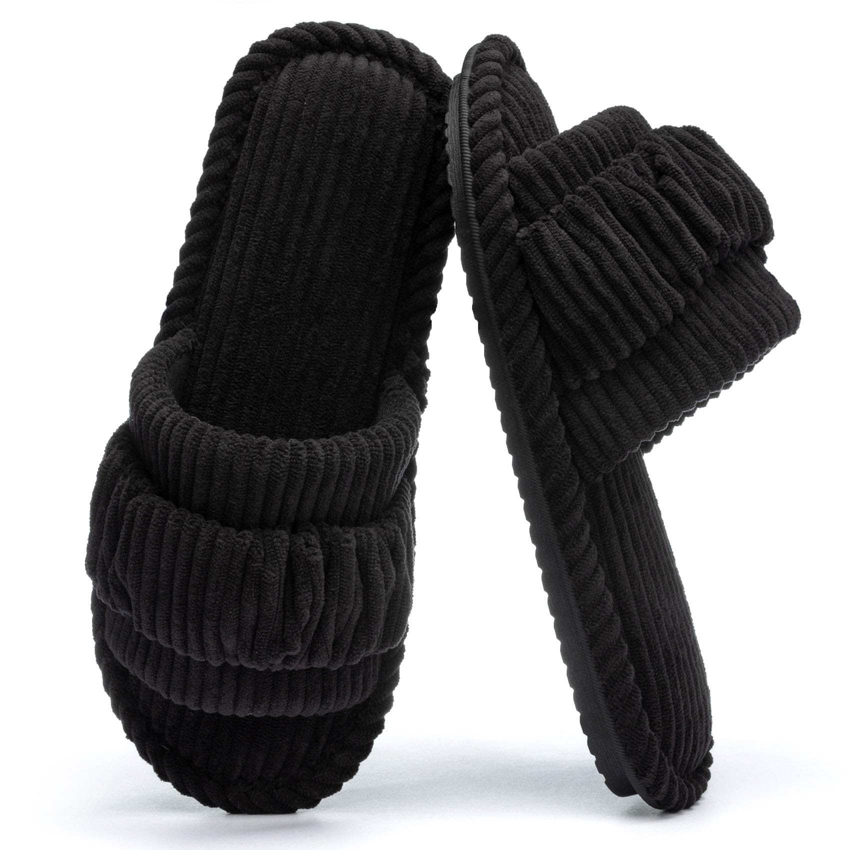 GOEWY Fuzzy Open Toe Slippers for Women Indoor Cozy Memory Foam Slip On House Slides Shoes Gifts for Womens Her Mom