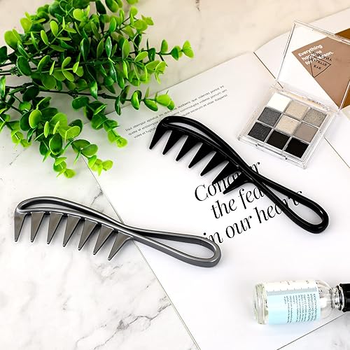 Miniatura 2 de Peine de dientes anchos, 2 piezas de peines de dientes grandes, peines de dientes de tiburón, peine rizado, peine de plástico duradero, herramienta