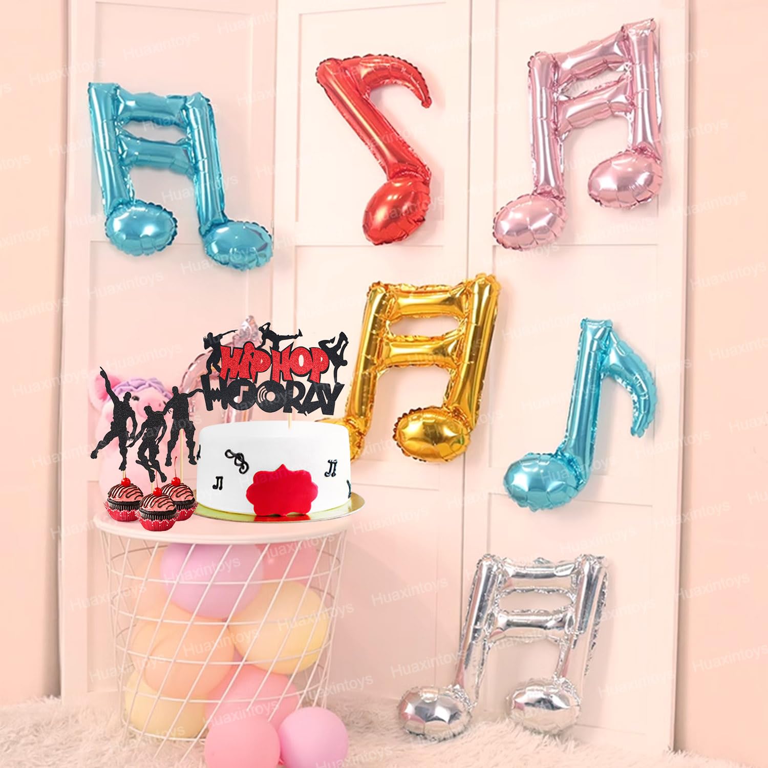 Decorazioni Torta a Tema Rock Pop, 18 pz Hip Hop Decorazioni per Torta, Nero Glitter Rock Band Topper, Hip-Hop Concerto Tema Forniture per Feste di Compleanno