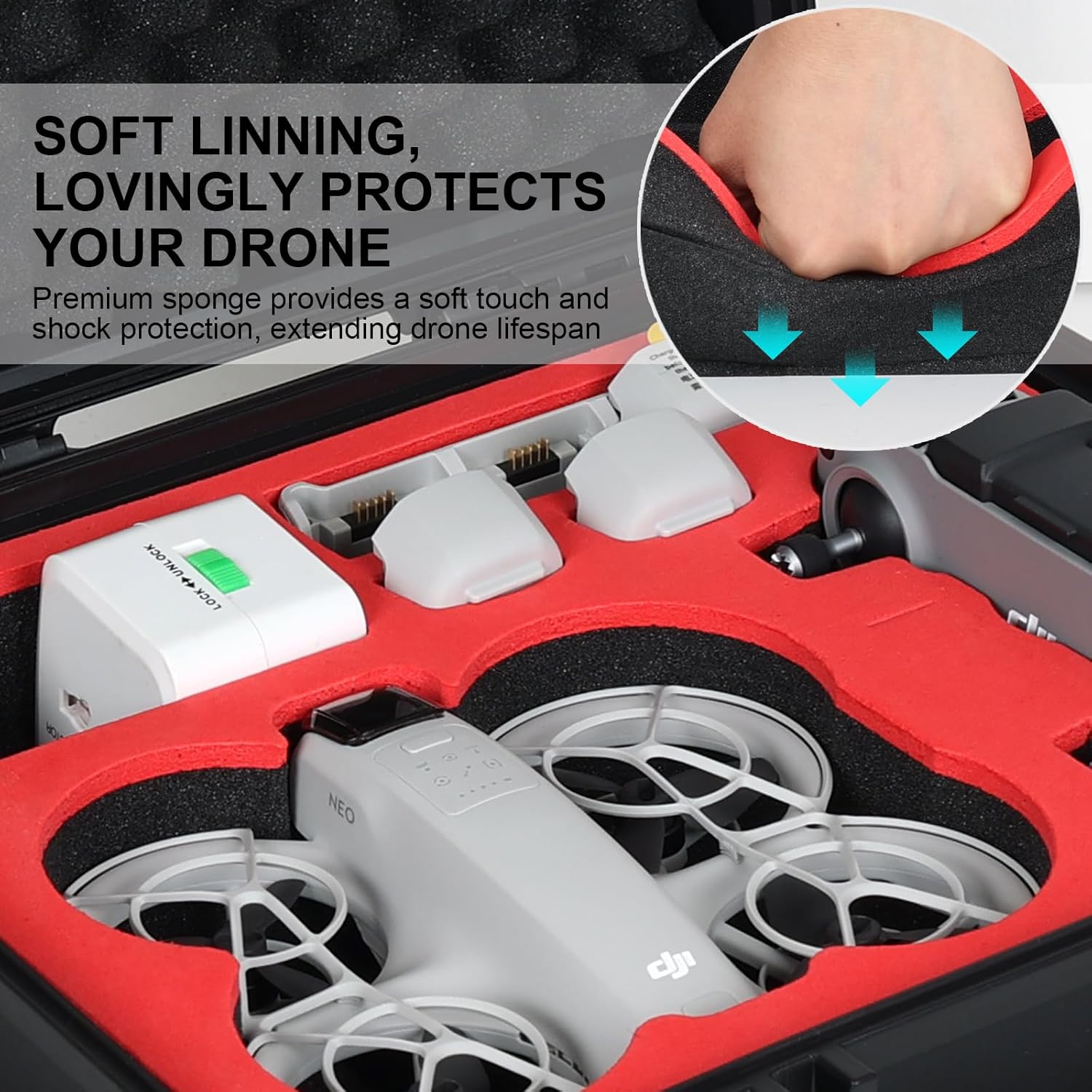 SN3 Waterproof Hard Case for DJI Neo Drone Fly More Combo- 6 Batteries, RC-N3/N2, Charging Hub & Accessories, Lightweight Carrying Case with Shoulder Strap for Travel and Outdoor Protection