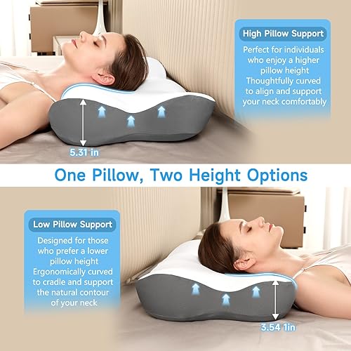 Miniatura 2 de Almohada cervical para el cuello con 2 alturas (5.313.54 pulgadas), almohada de cama tamaño Queen con funda de almohada refrescante, almohada de