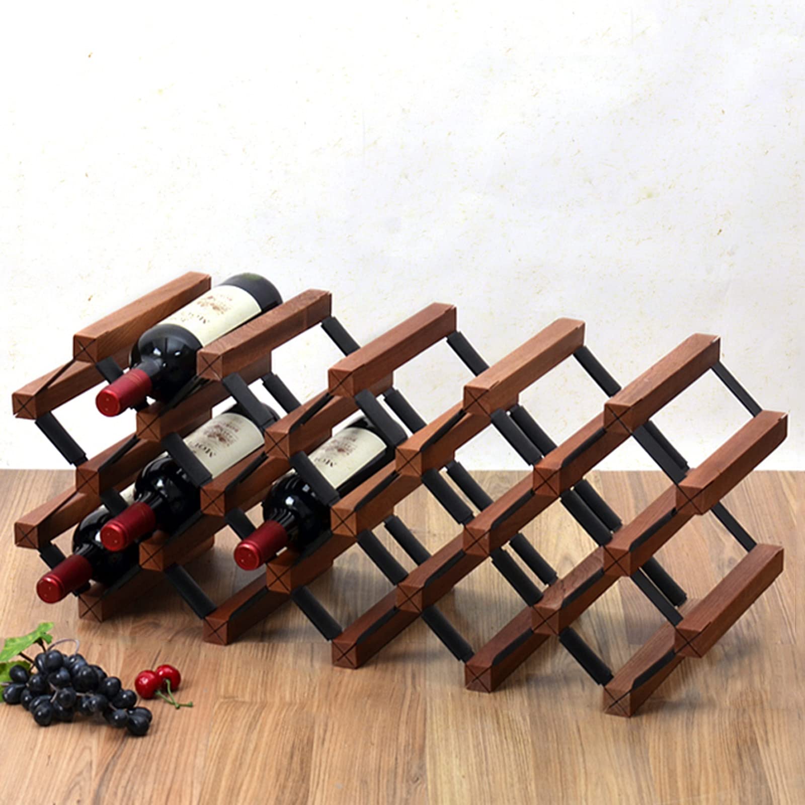 Botellero de metal para vino, estante de vino pequeño, estante de vino de mesa, gabinete de vino, estante de almacenamiento para bodega, bar, hogar y cocina (18 botellas) Vision