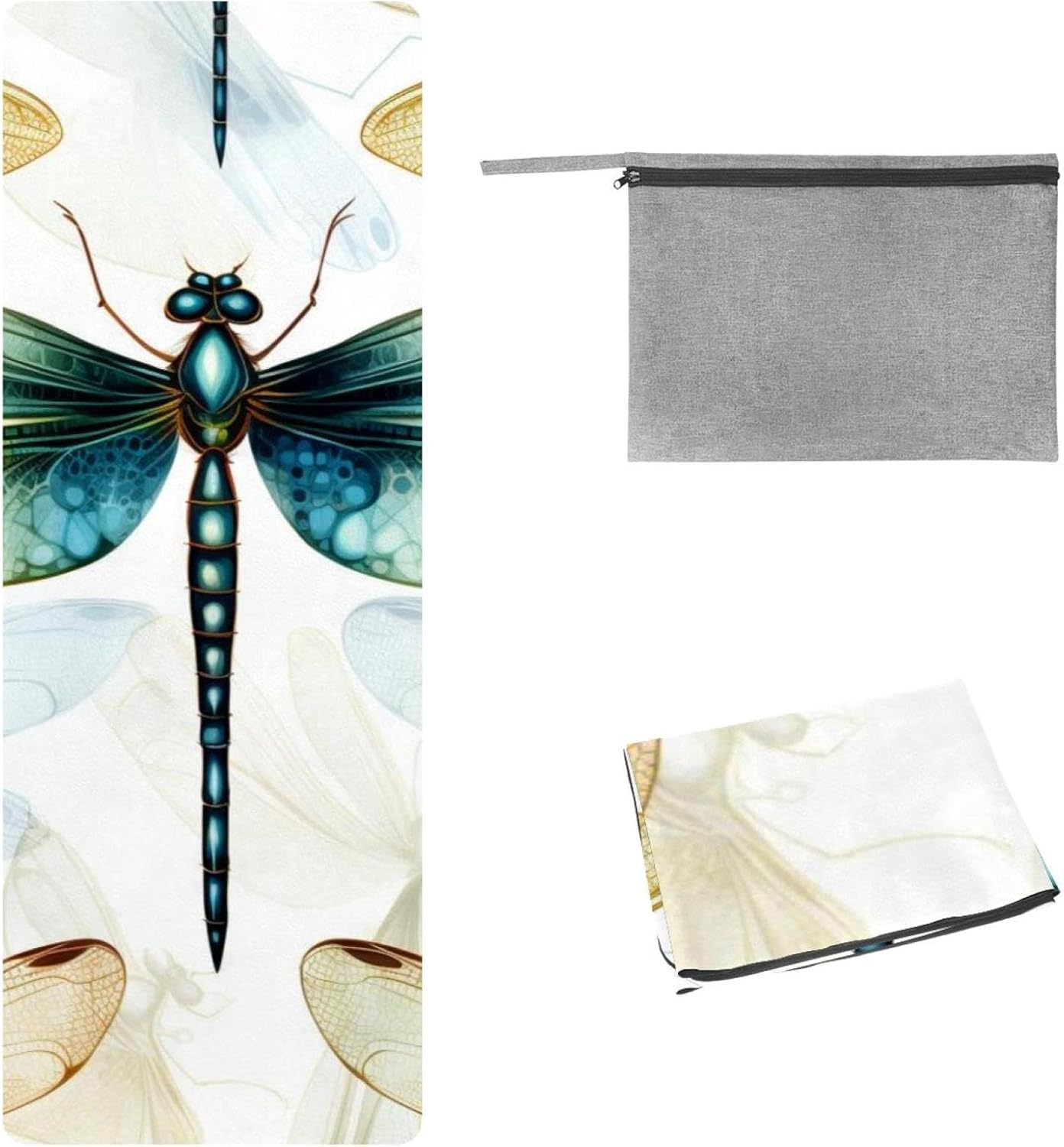 Yoga Towel, Dragonfly Pattern Non Slip Sweat Absorbent Hot Yoga Mat Towel for Hot Yoga, Pilates and Fitness - 72.8" x 26.8"