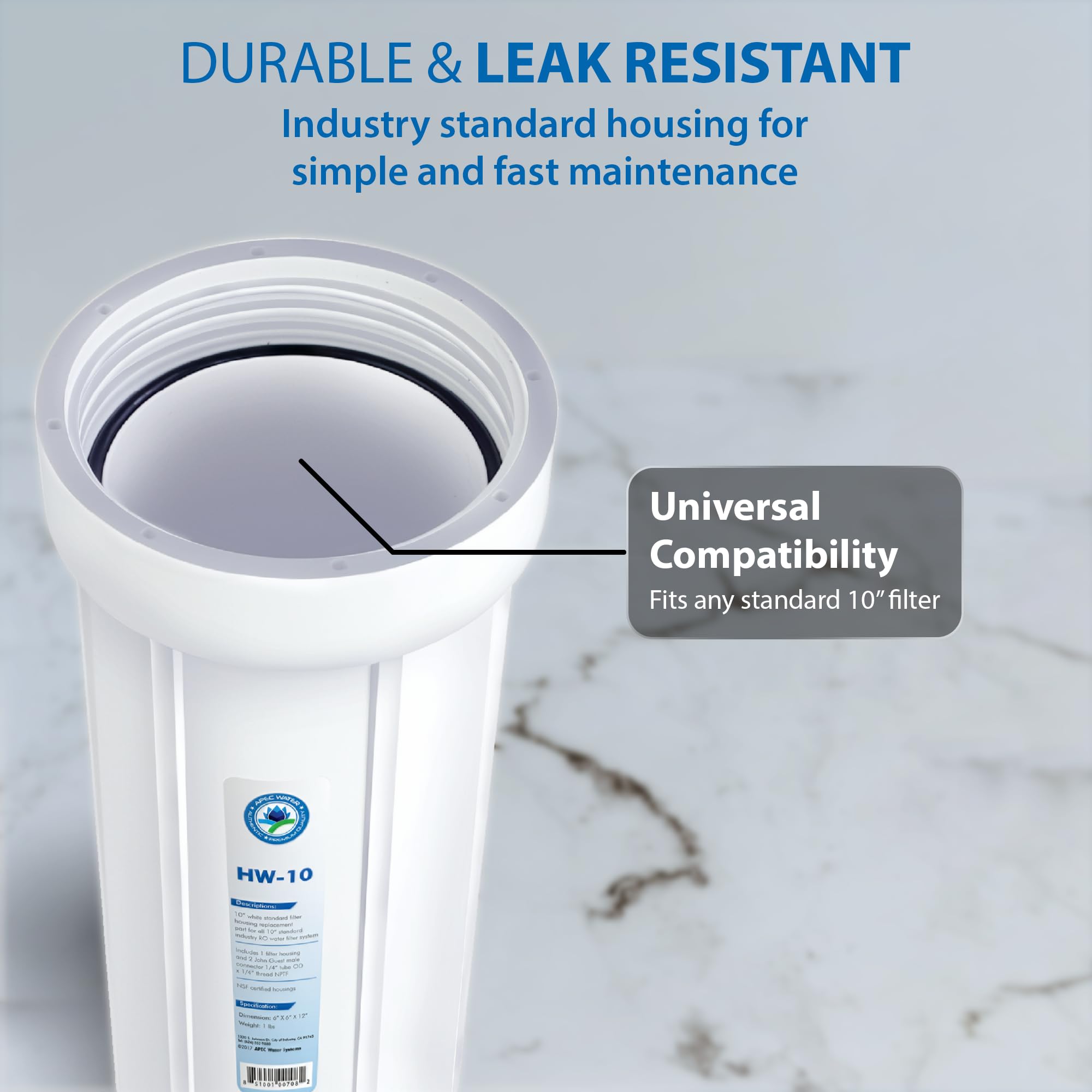 Apec Eau systèmes Hw-10 25,4 cm Blanc Standard logement de filtre avec raccords de 1/10,2 cm John Guest