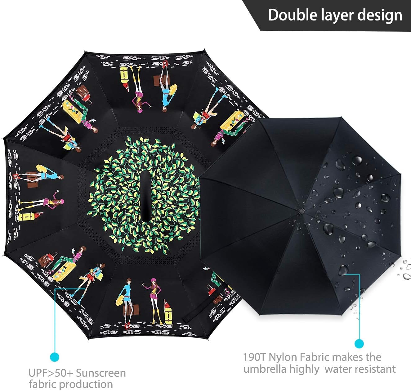 ZOMAKE Inverted Umbrella, Double Layer Reverse Umbrella Large Upside Down Umbrella with UV Protection, Windproof Inside Out Umbrella for Women with C-Shaped Handle