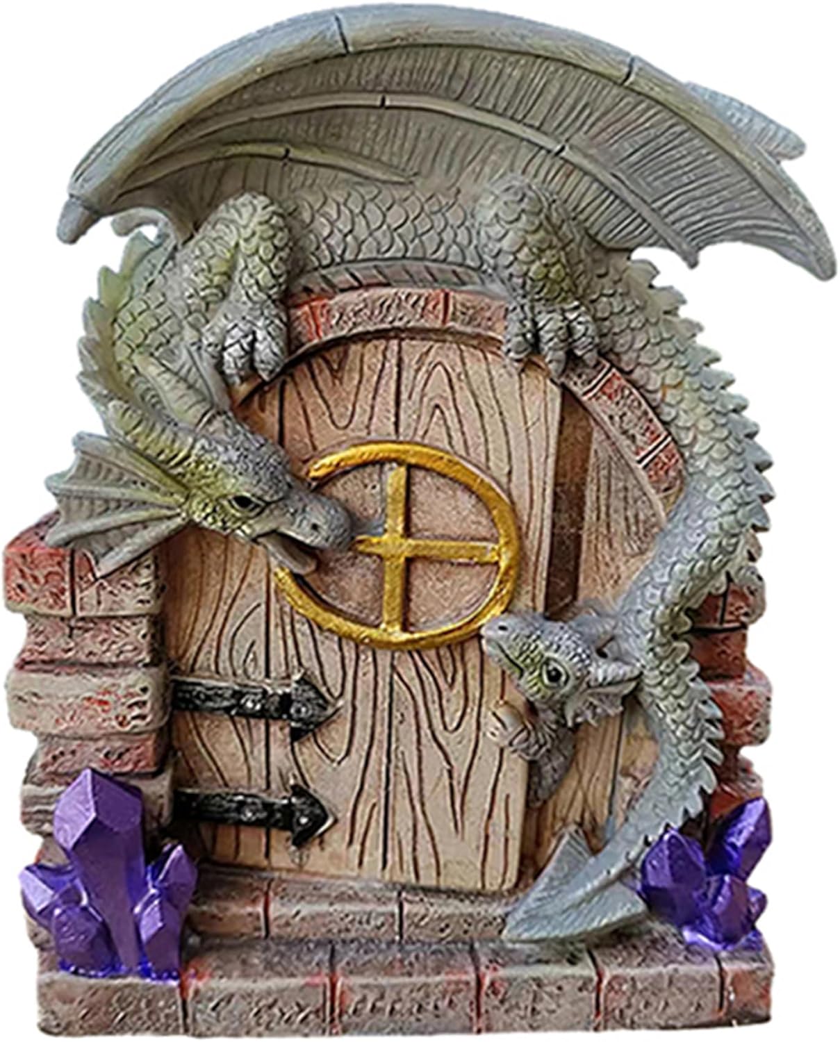 Fairy Door Resin Dragon Ornament Garden Aessories 5.3x6.1in Dragon Ornament Cartoon Stylish Decorative Miniature Door for Tree Gardening Colorful Fairy Garden Aessories