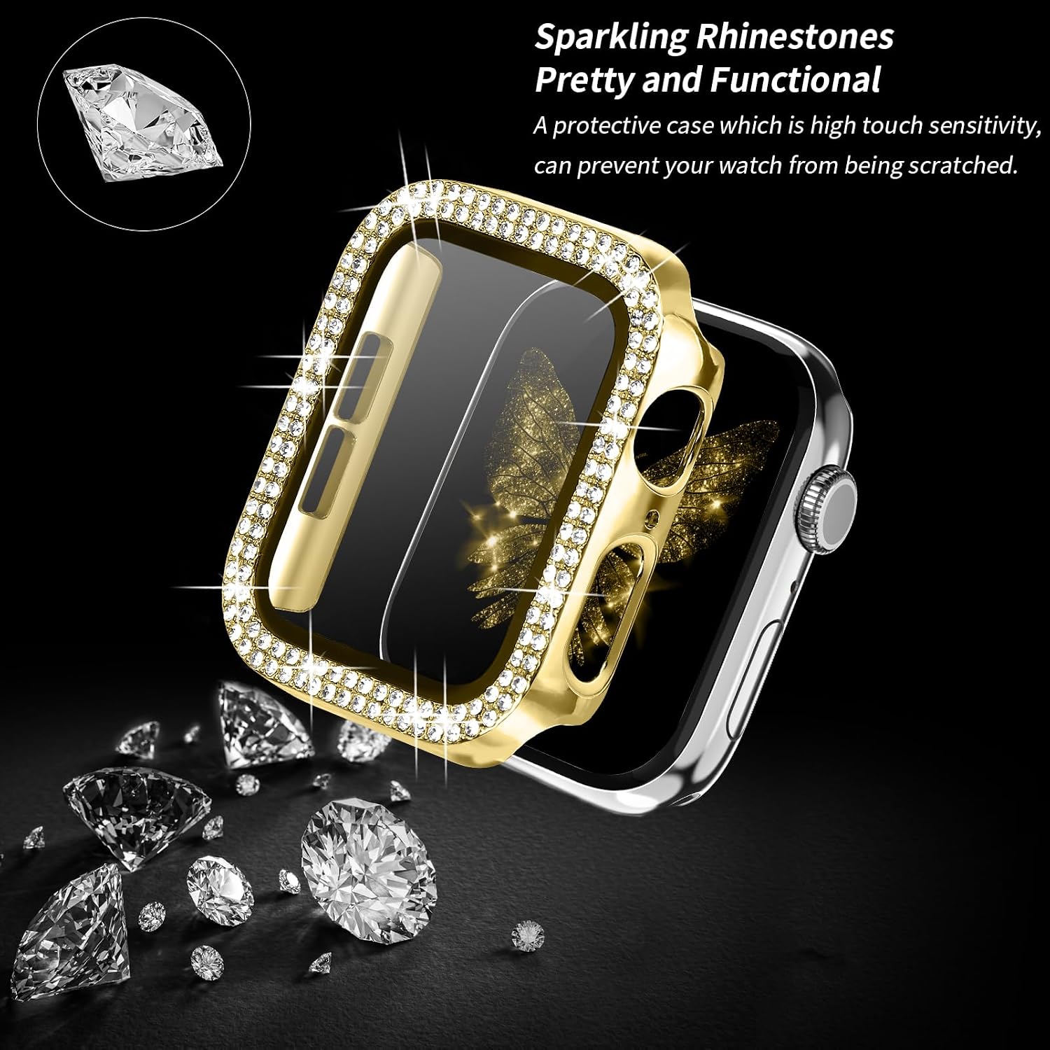 Magnetic Band for Women Compatible with Apple Watch Band 38mm 40mm 41mm 42mm 44mm 45mm 46mm Milanese Stainless Steel Loop with Bling Protective Case, Dressy Metal Strap Replacement iWatch Band image 2